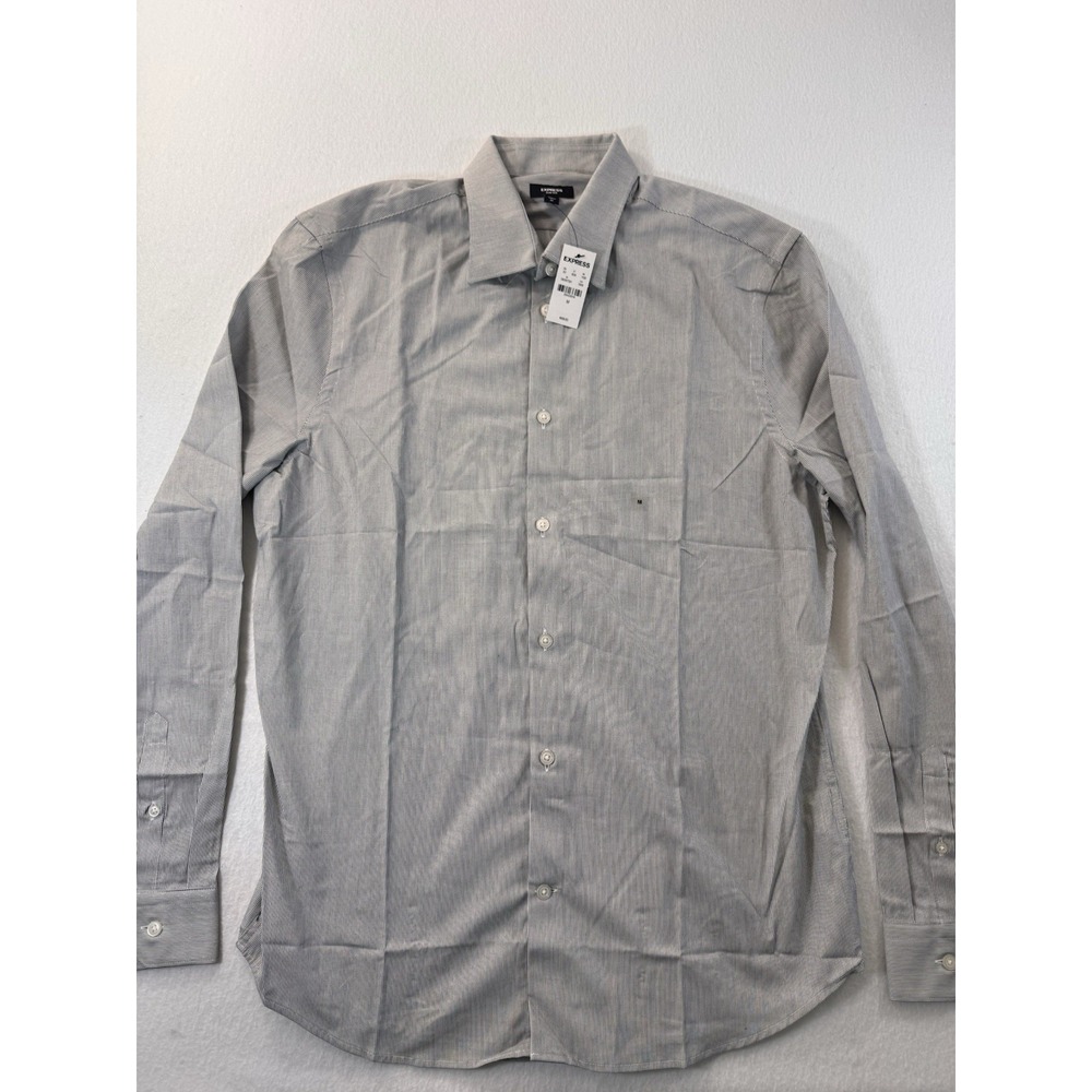Express Slim 1MX Mens Button Down Shirt Gray Striped M Long Sleeve Casual NWT
